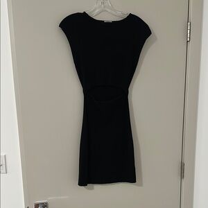 Wilfred Black Ribbed Mini Dress with Cap Sleeves